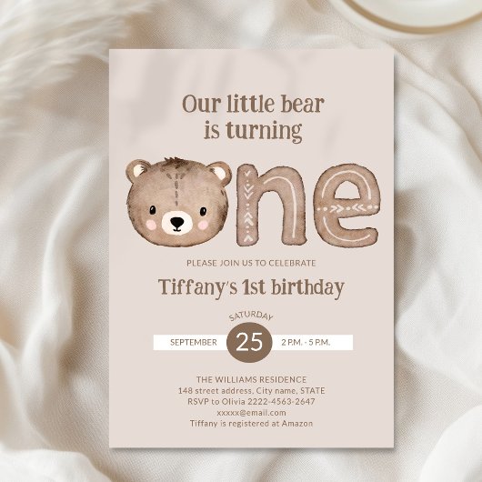 Schattige klein Beer 1e verjaardagsuitnodiging – N Kaart