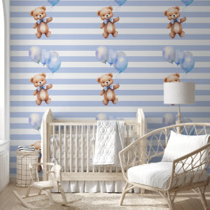 Schattige klein Beer in blauw Behang