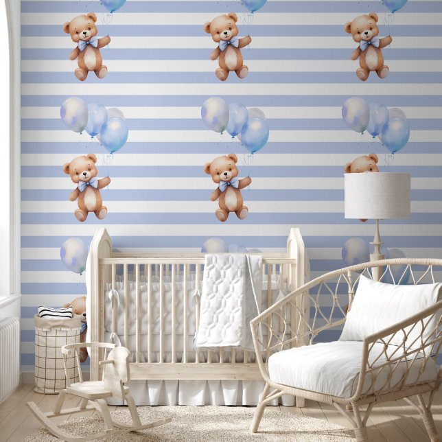 Schattige klein Beer in blauw Behang (Kinderen)