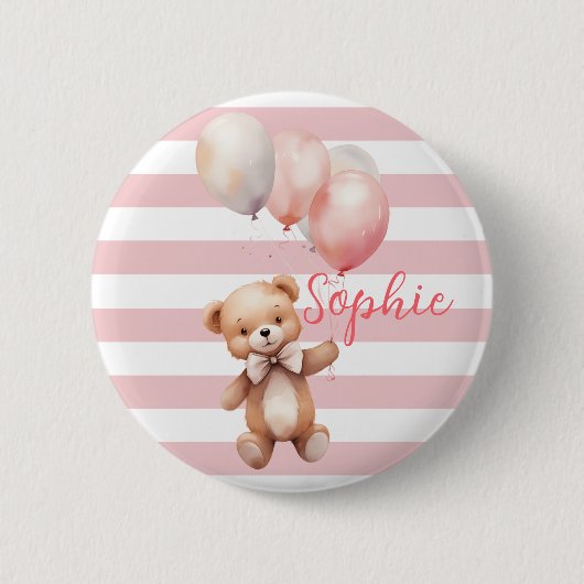 Schattige klein Beer in roze Ronde Button 5,7 Cm (Voorkant)