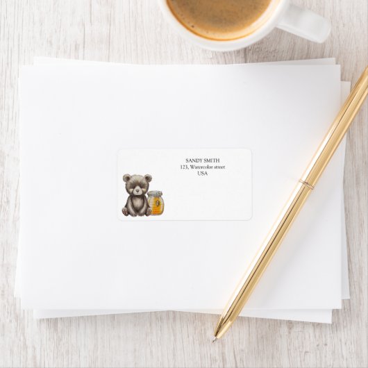 Schattige klein Beer met honingpot Etiket (Insitu)