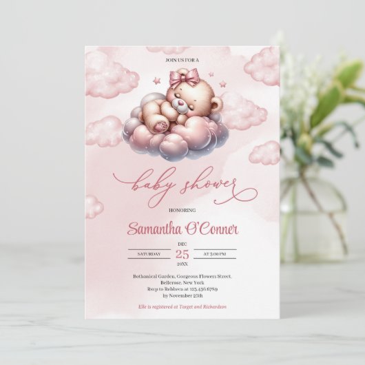 Schattige klein beer slapen op een wolk Baby showe Kaart (Staand voorkant)