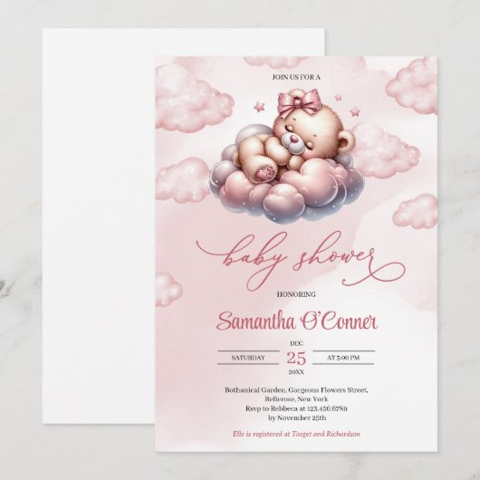 Schattige klein beer slapen op een wolk Baby showe Kaart (Voorkant / Achterkant)