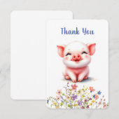 Schattige klein biggetje Wildbloemen plat bedankje Bedankkaart (Voorkant / Achterkant)
