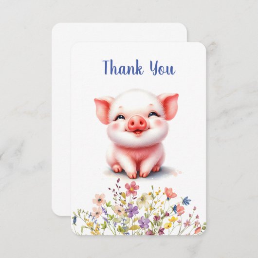 Schattige klein biggetje Wildbloemen plat bedankje Bedankkaart (Voorkant / Achterkant)
