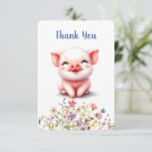 Schattige klein biggetje Wildbloemen plat bedankje Bedankkaart (Staand voorkant)