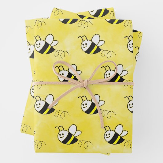 Schattige klein bijenpatroon Waterverf Baby shower Inpakpapier Vel (In situ)