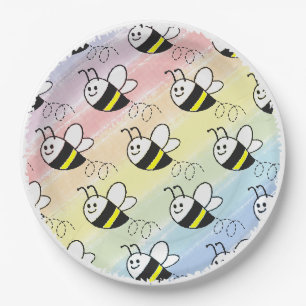 Schattige klein bijenpatroon Waterverf Baby shower Papieren Bordje
