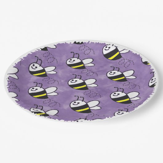 Schattige klein bijenpatroon Waterverf Baby shower Papieren Bordje (Gekanteld)