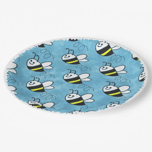 Schattige klein bijenpatroon Waterverf Baby shower Papieren Bordje (Gekanteld)