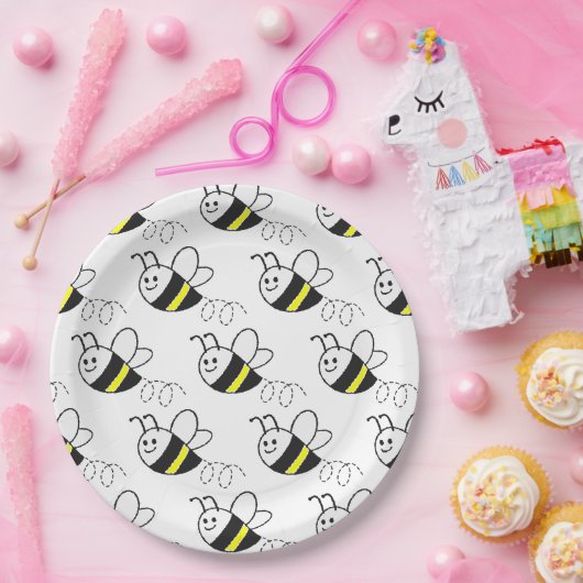Schattige klein bijenpatroon wit Baby shower Papieren Bordje (Feest)
