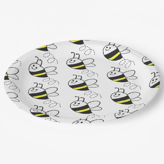 Schattige klein bijenpatroon wit Baby shower Papieren Bordje (Gekanteld)