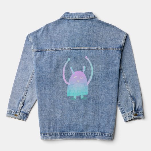 Schattige klein blauw monster denim jacket (Achterkant)