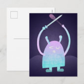 Schattige klein blauw monster feestdagenkaart (Voorkant / Achterkant)