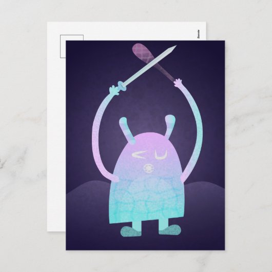 Schattige klein blauw monster feestdagenkaart (Voorkant / Achterkant)