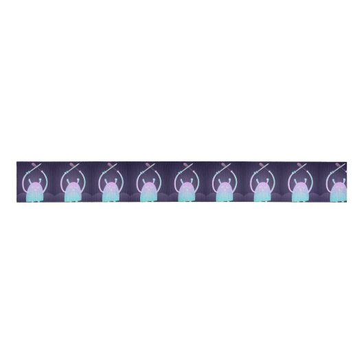 Schattige klein blauw monster grosgrain lint (Voorkant)