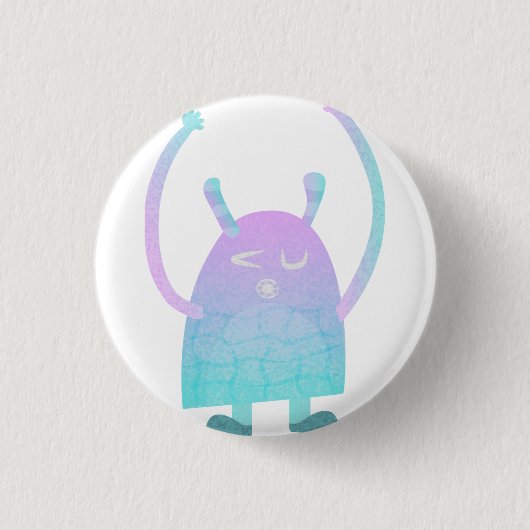 Schattige klein blauw monster ronde button 3,2 cm (Voorkant)