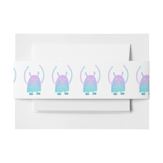 Schattige klein blauw monster uitnodigingen wikkel (Voorkant Voorbeeld)