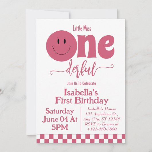 Schattige klein juffrouw onederful roze meisje 1e  kaart (Voorkant)