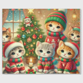 Schattige Klein Kat Collectie Kerst Cadeaupapier (Vlak)