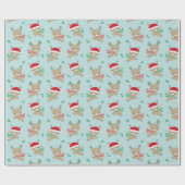 Schattige Klein Kerstmis Rendier op blauw Cadeaupapier (Vlak)