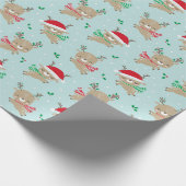 Schattige Klein Kerstmis Rendier op blauw Cadeaupapier (Hoek)