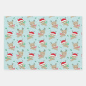 Schattige Klein Kerstmis Rendier op blauw Inpakpapier Vel (Voorkant)
