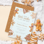 Schattige klein koekje winter kerst Baby shower Kaart<br><div class="desc">Vier uw aankomende komst met onze charmante baby shower uitnodiging. Versierd met een zoete waterverf peperkoek man, delicate sneeuwvlokken en feestelijke elementen. Het toont de boodschap "Ons koekje is onderweg" in schattige typografie. De pastelblauwe achtergrond voegt een vleugje wintermagie toe, waardoor het perfect is voor een kerst- of winterse baby...</div>