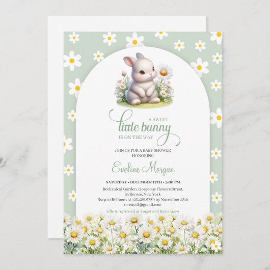 Schattige klein konijntje met daisy spring gendern kaart (Voorkant / Achterkant)