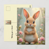 Schattige klein konijntje omringd door bloemen, op briefkaart (Voorkant / Achterkant)