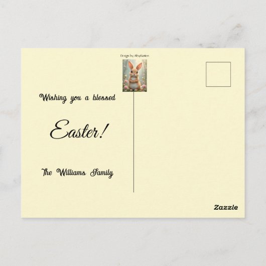 Schattige klein konijntje omringd door bloemen, op briefkaart (Achterkant)