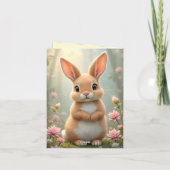 Schattige klein konijntje omringd door bloemen, op feestdagen kaart (Achterkant)