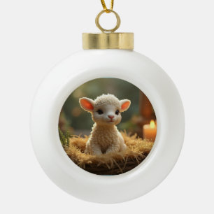 SCHATTIGE KLEIN LAM IN EEN KRIBBE KERAMISCHE BAL ORNAMENT