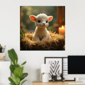 SCHATTIGE KLEIN LAM IN EEN KRIBBE POSTER (Thuiskantoor)