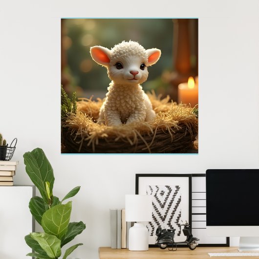 SCHATTIGE KLEIN LAM IN EEN KRIBBE POSTER (Thuiskantoor)