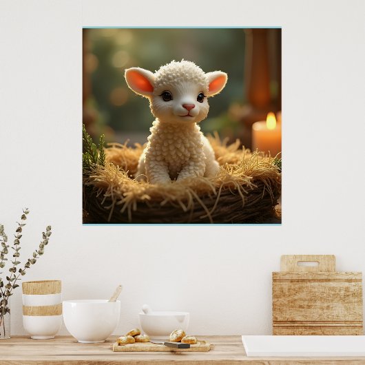SCHATTIGE KLEIN LAM IN EEN KRIBBE POSTER (Keuken)