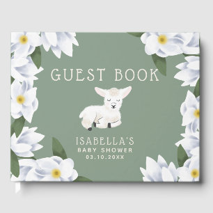 Schattige klein lamsbloemenvlees Baby shower Gastenboek
