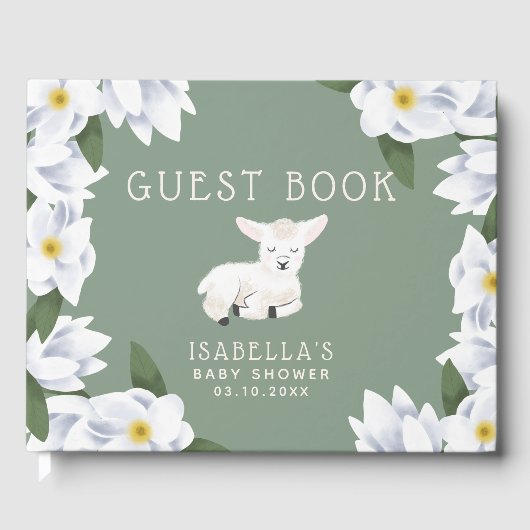 Schattige klein lamsbloemenvlees Baby shower Gastenboek (Voorkant)