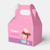 Schattige klein meisje bakken chef verjaardagsfees bedankdoosjes (Achterkant)