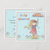 Schattige klein meisje en kitten Baby shower nodig Kaart (Voorkant / Achterkant)