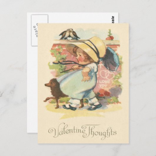 Schattige klein meisje hond paraplu hart duif briefkaart (Voorkant / Achterkant)