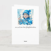 Schattige klein meisje in blauw kerst kaart (Achterkant)