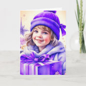 Schattige klein  meisje in Paarse kerst Kaart (Voorkant)