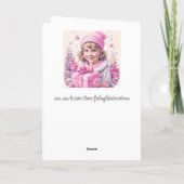 Schattige klein  meisje in roze retro kerst kaart (Achterkant)