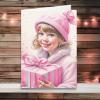 Schattige klein meisje in roze retro kerst