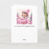 Schattige klein meisje in roze retro kerst kaart (Achterkant)