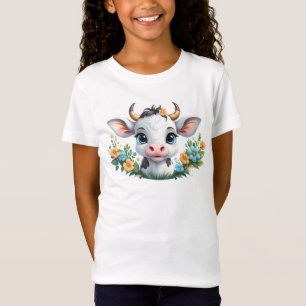 Schattige klein meisje koe in bloemen t-shirt