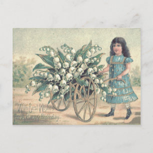 Schattige klein meisje kruiwagen lelie van de vall briefkaart