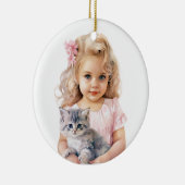 SCHATTIGE KLEIN MEISJE MET HAAR KITTEN KERAMISCH ORNAMENT (Rechts)