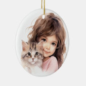 SCHATTIGE KLEIN MEISJE MET HAAR KITTEN KERAMISCH ORNAMENT (Rechts)